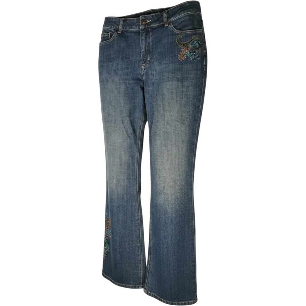 Chico's P Embellished Girlfriend Cropped Flared Jeans Size 1.5 short (10M) #545C